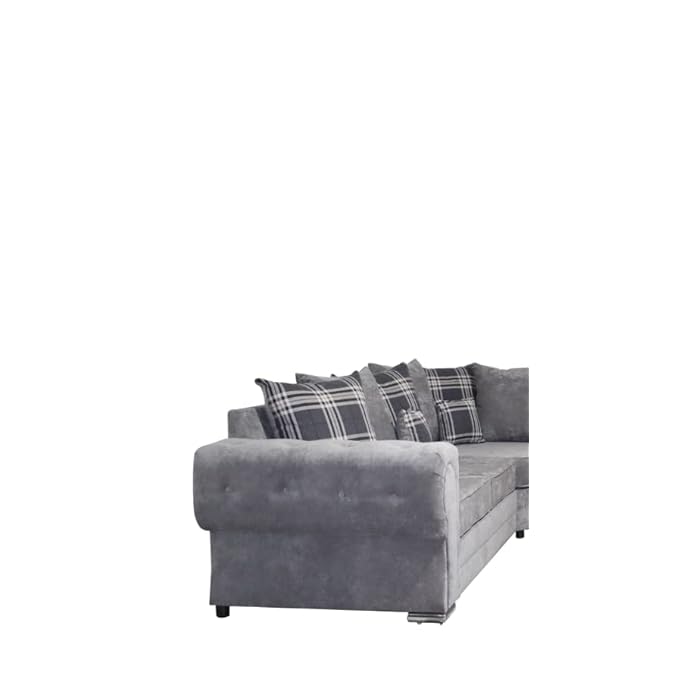 Dark Grey Suede Fabric U-Shape Sofa - 6 Seater