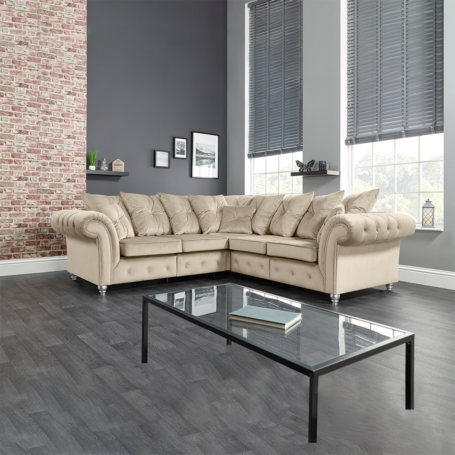 OLYMPIA PLUSH VELVET COMFORTABLE STYLISH CHESTERFIELD CORNER SOFA