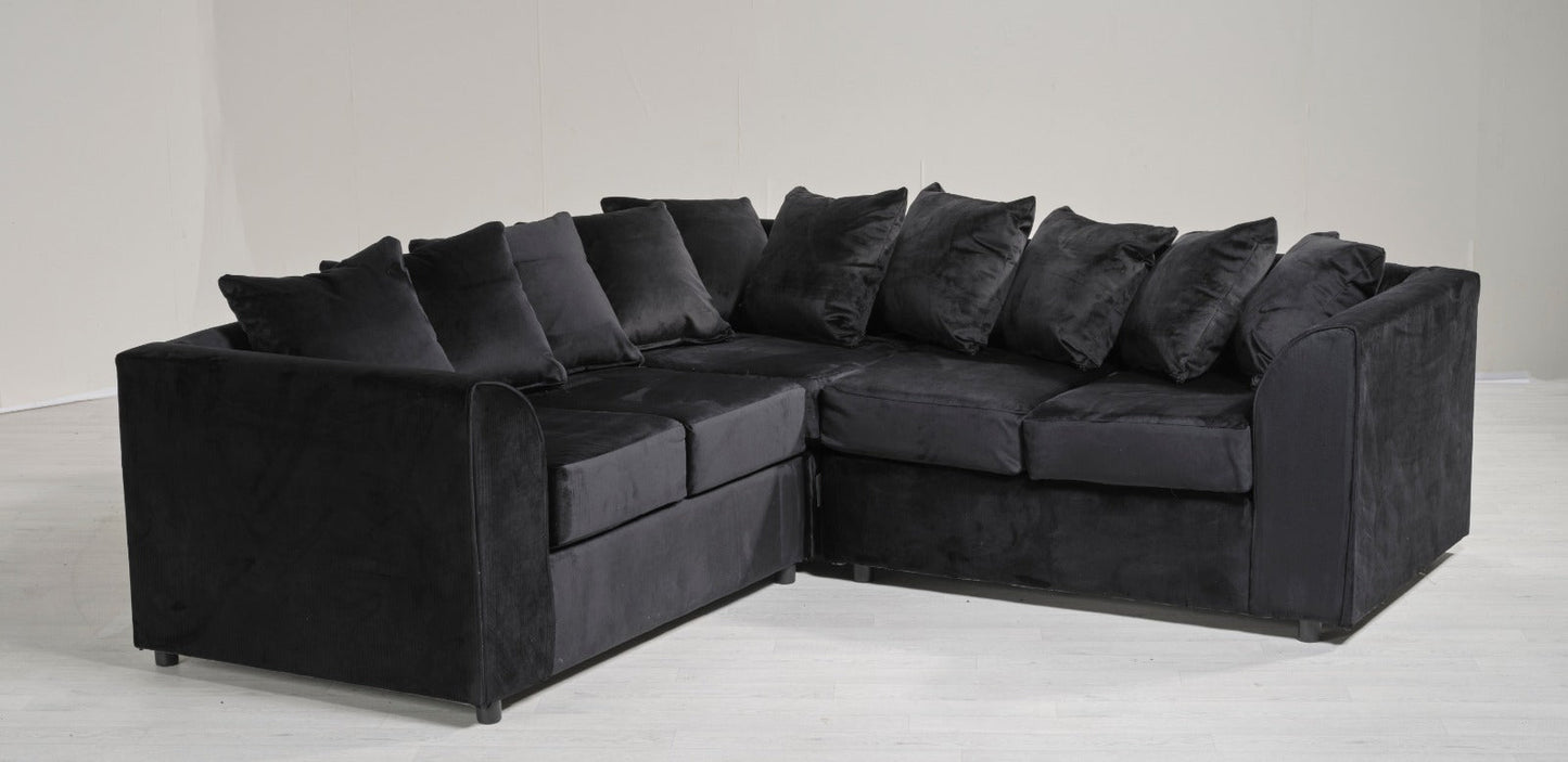 2C2 BLACK PLUSH VELVET LARGE CORNER SOFA