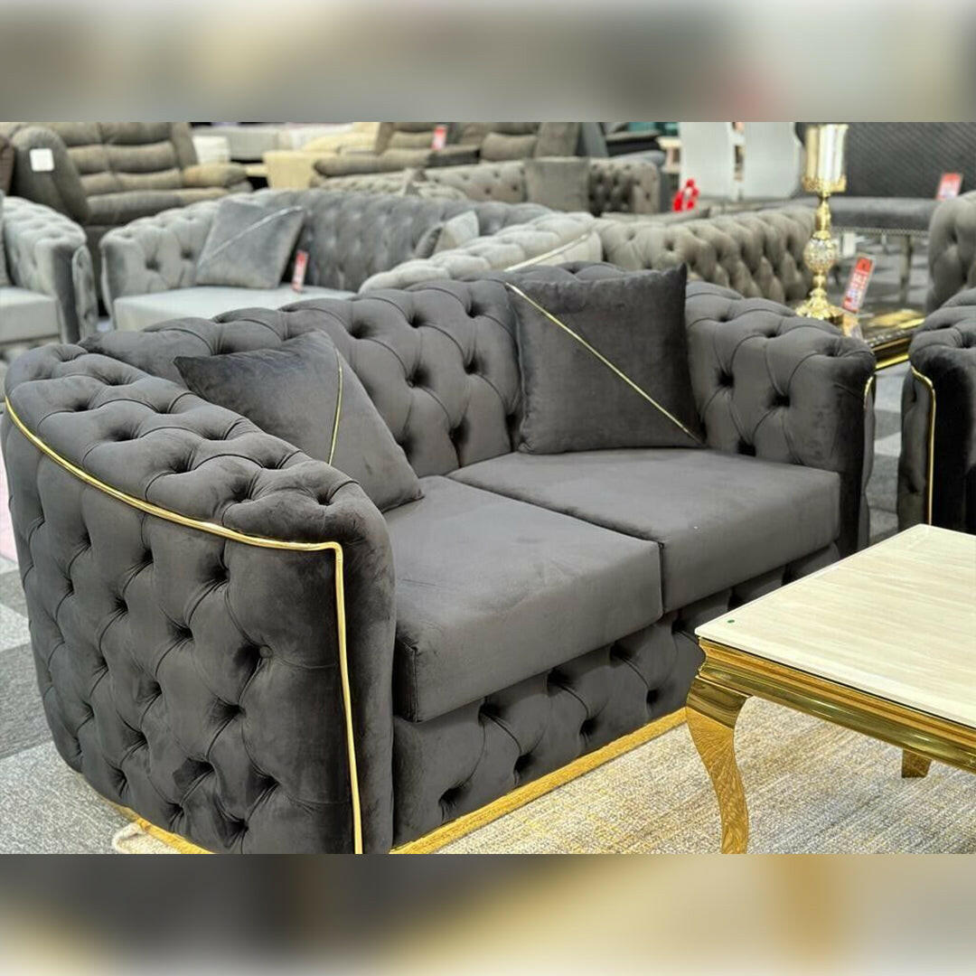 TORONTO CHESTERFIELD SOFA 3+2 BLACK & GOLD