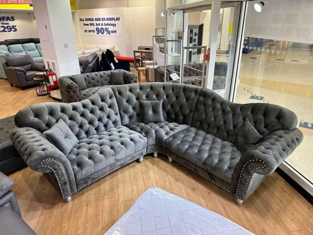 ELEGANCE CHESTERFIELD CORNER SOFA GREY PLUSH