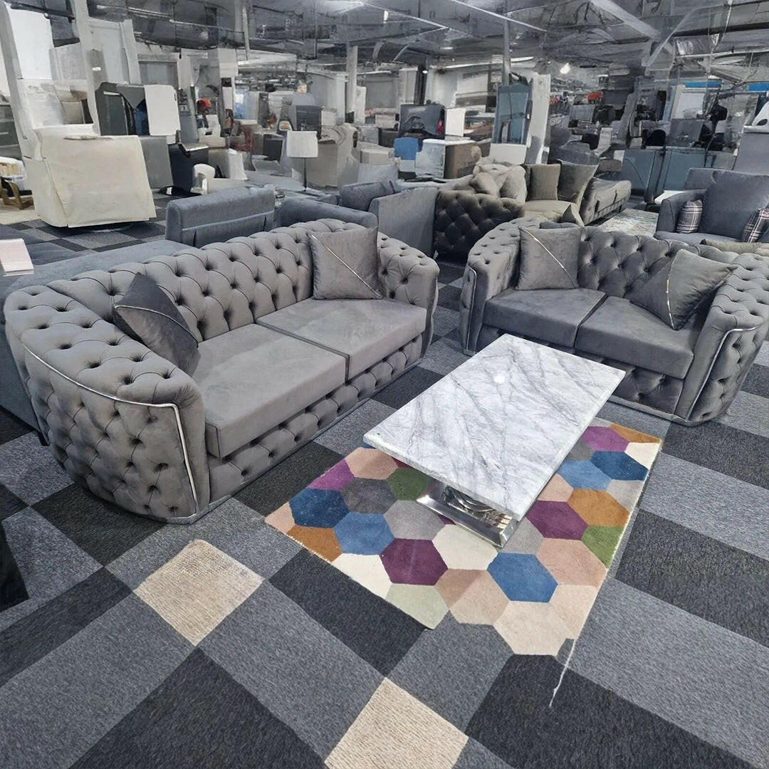 TORONTO CHESTERFIELD SOFA 3+2 GREY & SILVER