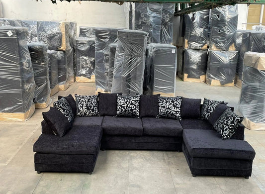 BLACK FABRIC U SHAPE SOFA