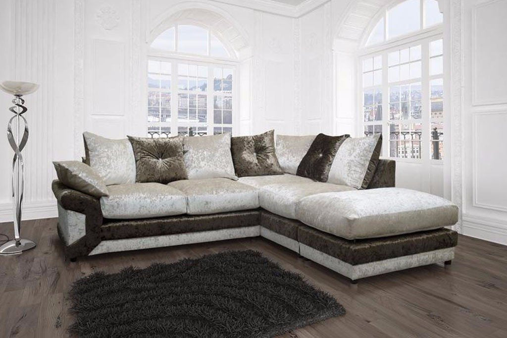 DINO Crush Velvet Single Arm 5 Seater Left Right Hand Corner Sofa