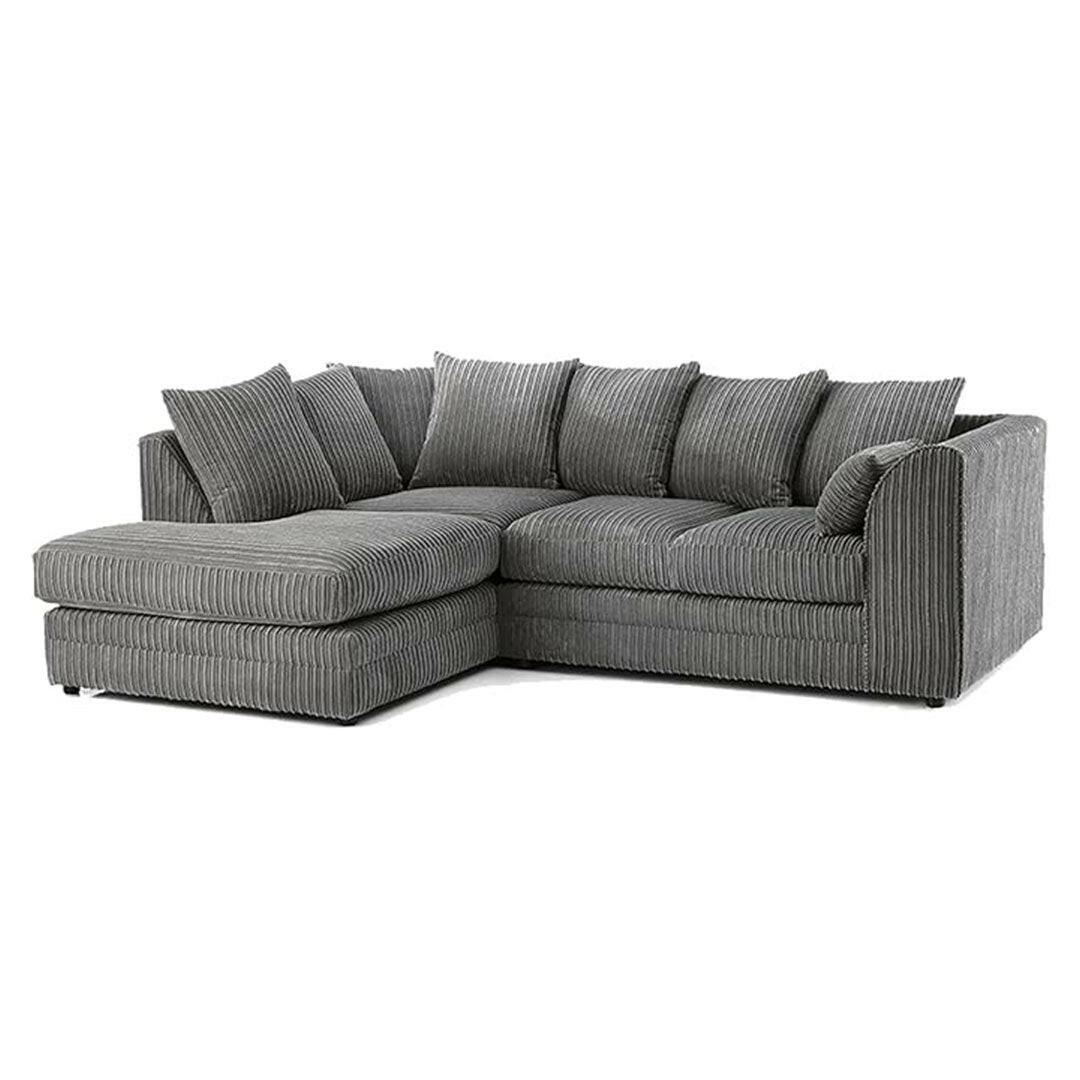 DYLAN FABRIC CORNER SOFA GREY | SOFT JUMBO CORD 4 SEATER CORNER SOFA