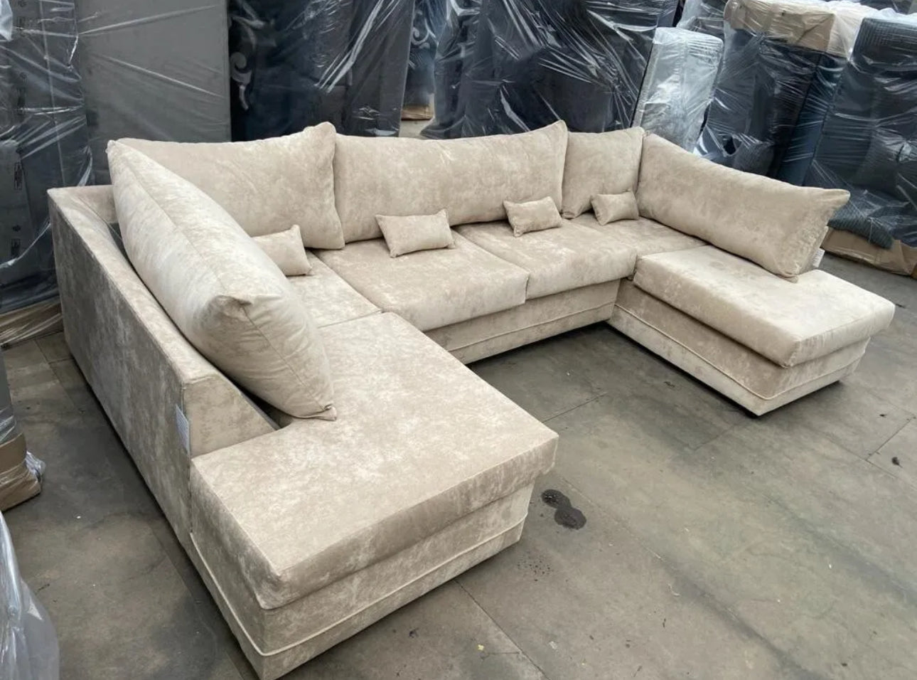 BEIGE FABRIC U SHAPE SOFA