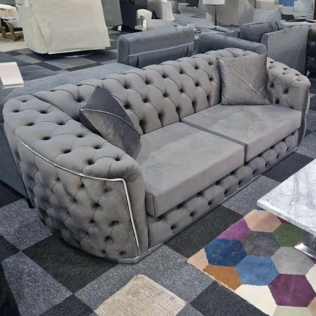 TORONTO CHESTERFIELD SOFA 3+2 GREY & SILVER