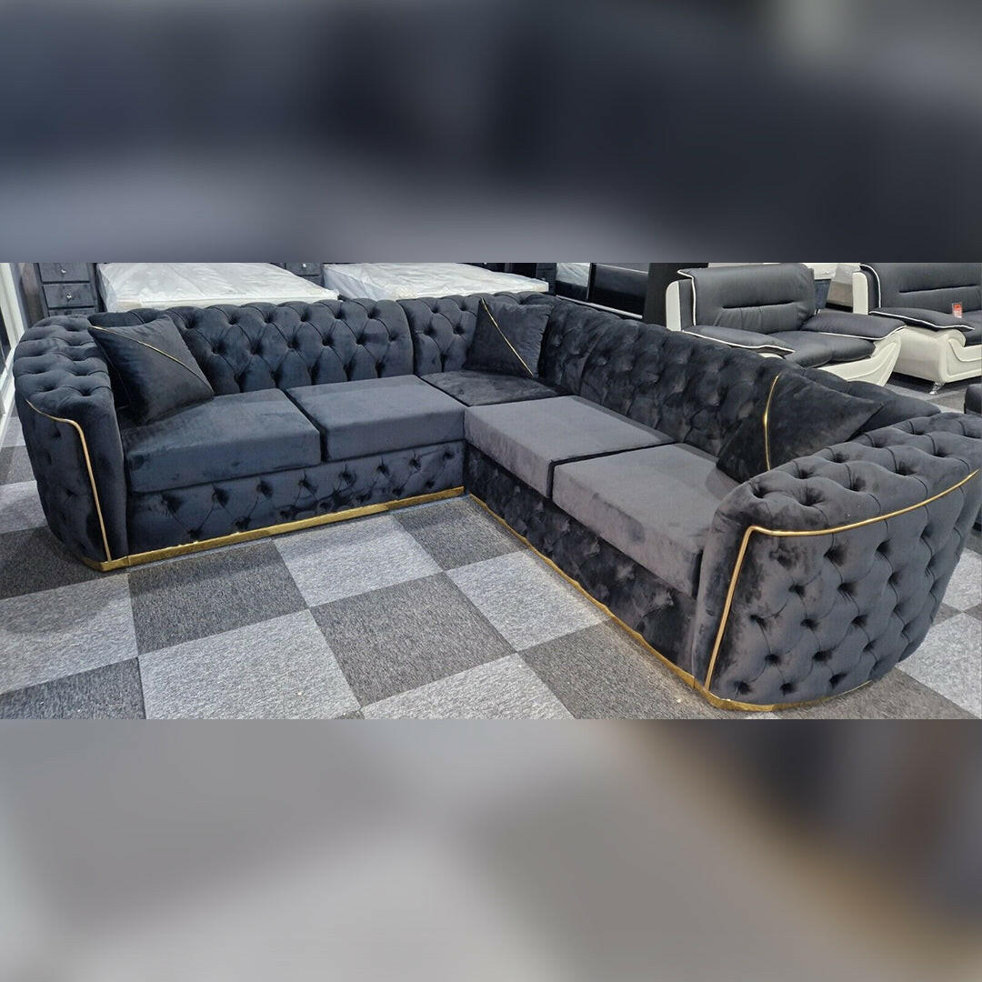 TORONTO CHESTERFIELD CORNER SOFA BLACK & GREY