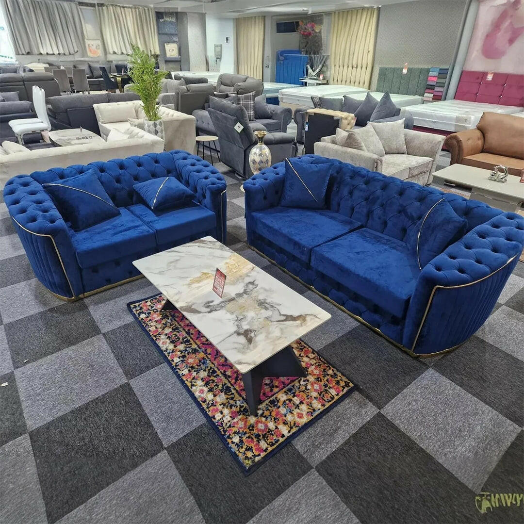 TORONTO CHESTERFIELD SOFA 3+2 BLUE & GOLD