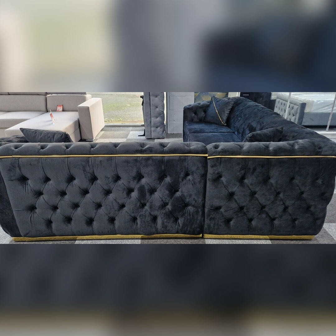 TORONTO CHESTERFIELD CORNER SOFA BLACK & GREY