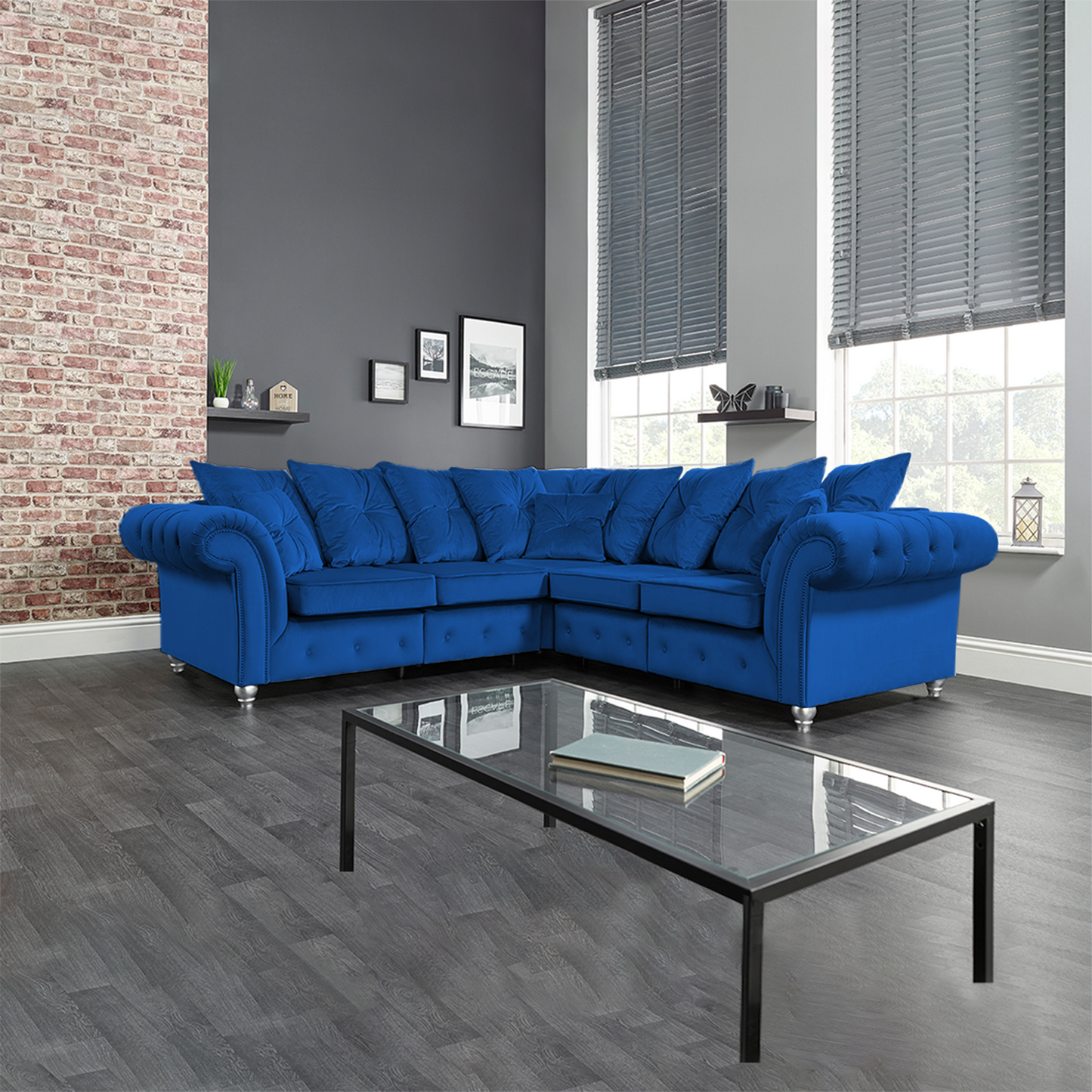 OLYMPIA PLUSH VELVET COMFORTABLE STYLISH CHESTERFIELD CORNER SOFA