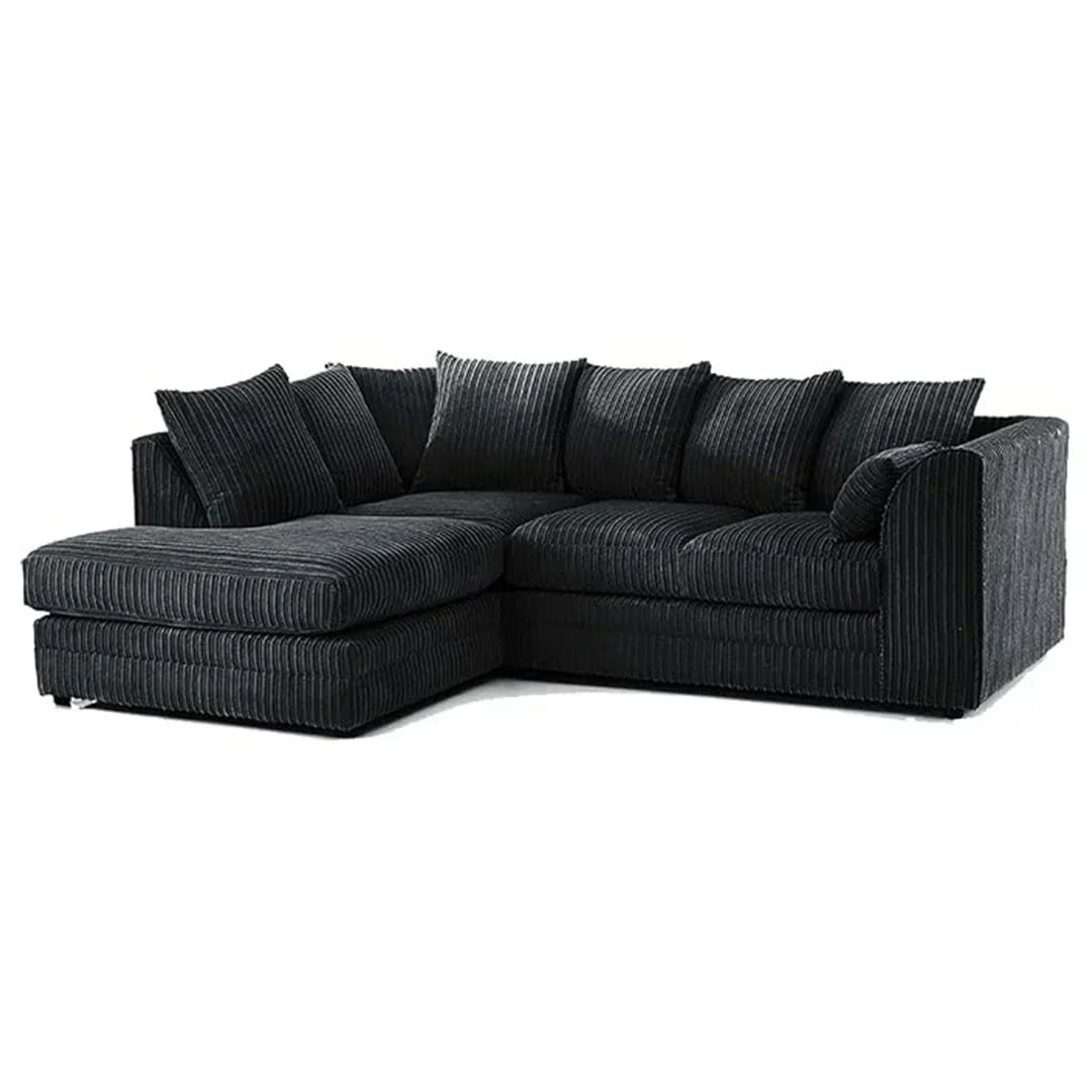 DYLAN FABRIC CORNER SOFA GREY | SOFT JUMBO CORD 4 SEATER CORNER SOFA