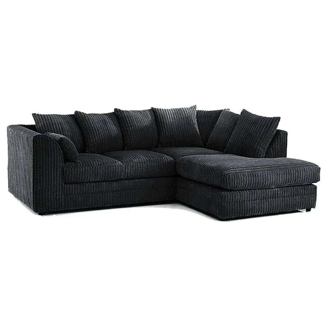 DYLAN FABRIC CORNER SOFA GREY | SOFT JUMBO CORD 4 SEATER CORNER SOFA
