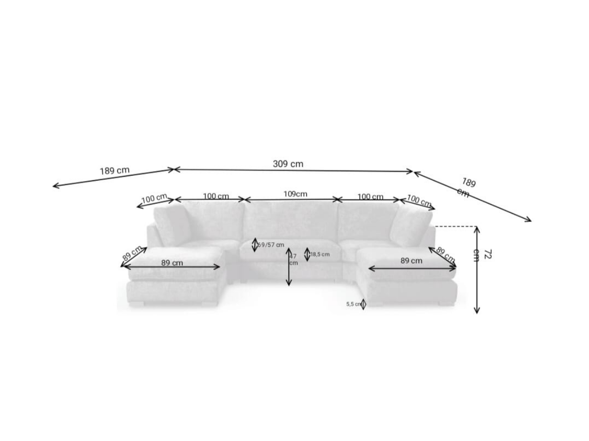 Brixton Full Back U Shape Corner Charcoal Grey Luxury Chenille