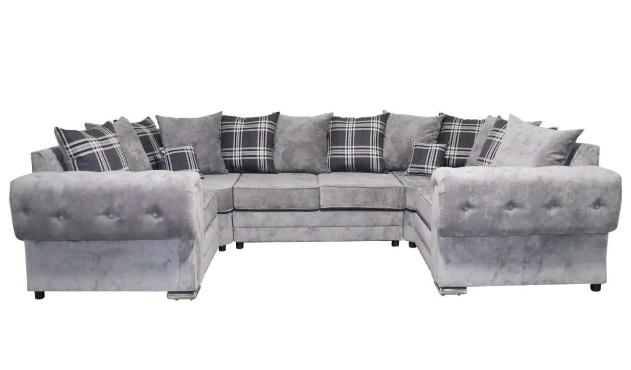 Dark Grey Suede Fabric U-Shape Sofa - 6  Seater