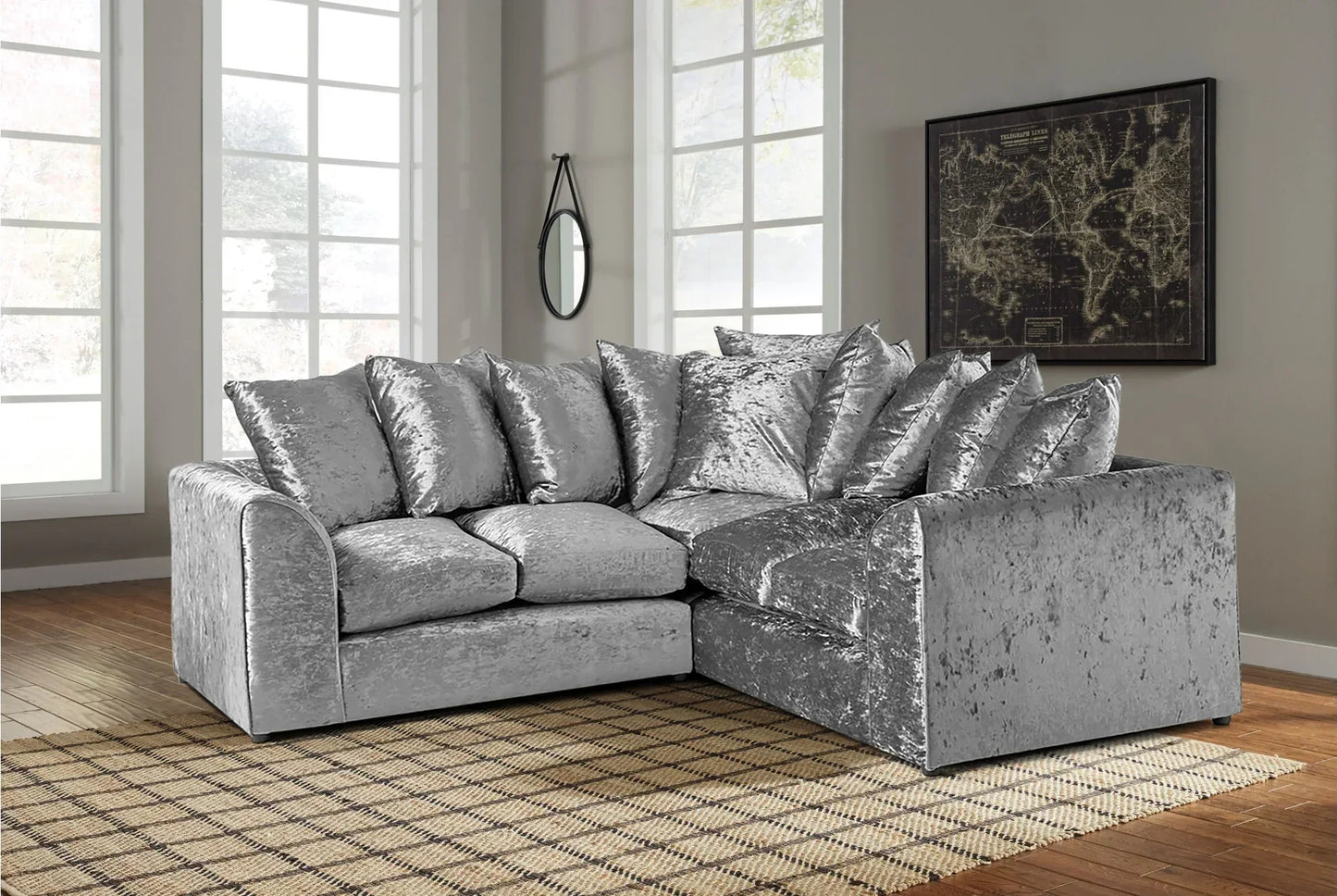 CRUSH VELVET LARGE CORNER SOFA WITH DUAL ARMREST