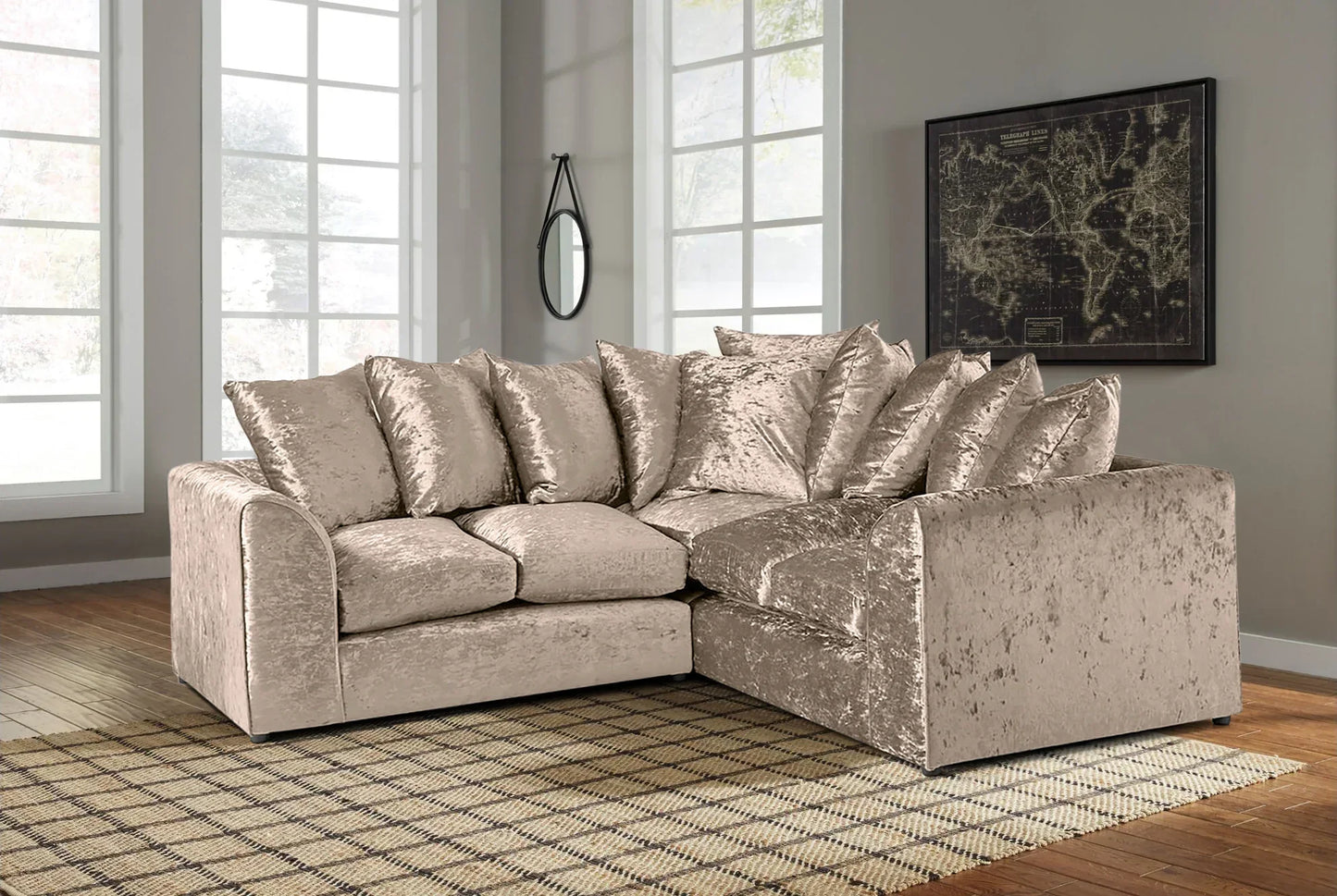 CRUSH VELVET LARGE CORNER SOFA WITH DUAL ARMREST