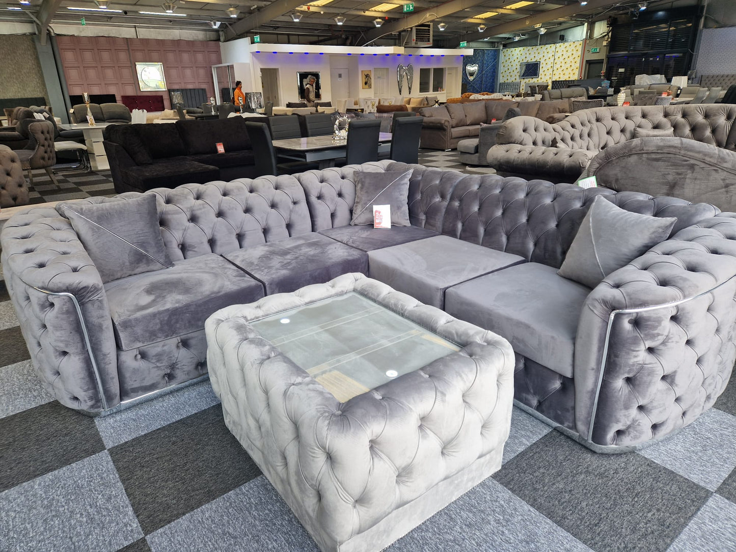 TORONTO CHESTERFIELD CORNER SOFA BLACK & GREY