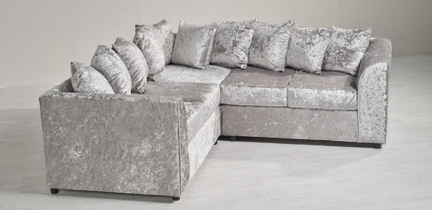 2C2 SILVER CRUSH VELVET LARGE CORNER SOFA