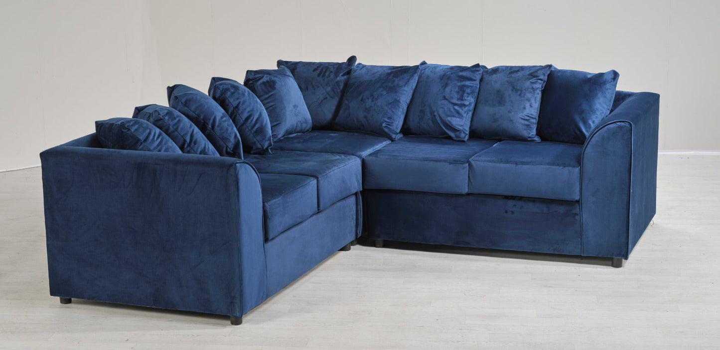 2C2 BLUE PLUSH VELVET LARGE CORNER SOFA