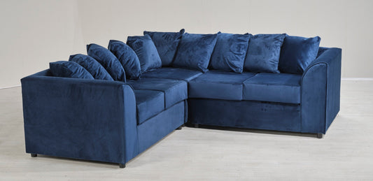 2C2 BLUE PLUSH VELVET LARGE CORNER SOFA