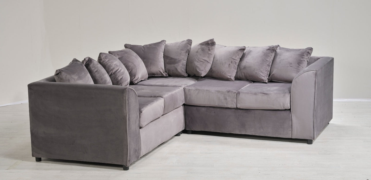 2C2 DARK GREY PLUSH VELVET LARGE CORNER SOFA