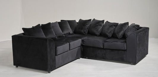 2C2 BLACK  PLUSH VELVET LARGE CORNER SOFA