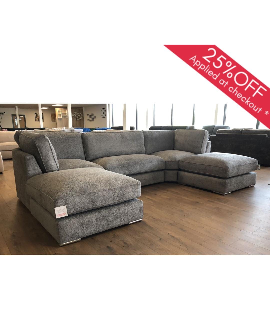 U-SHAPE BOUCLE FABRIC SOFA GREY & CREAM