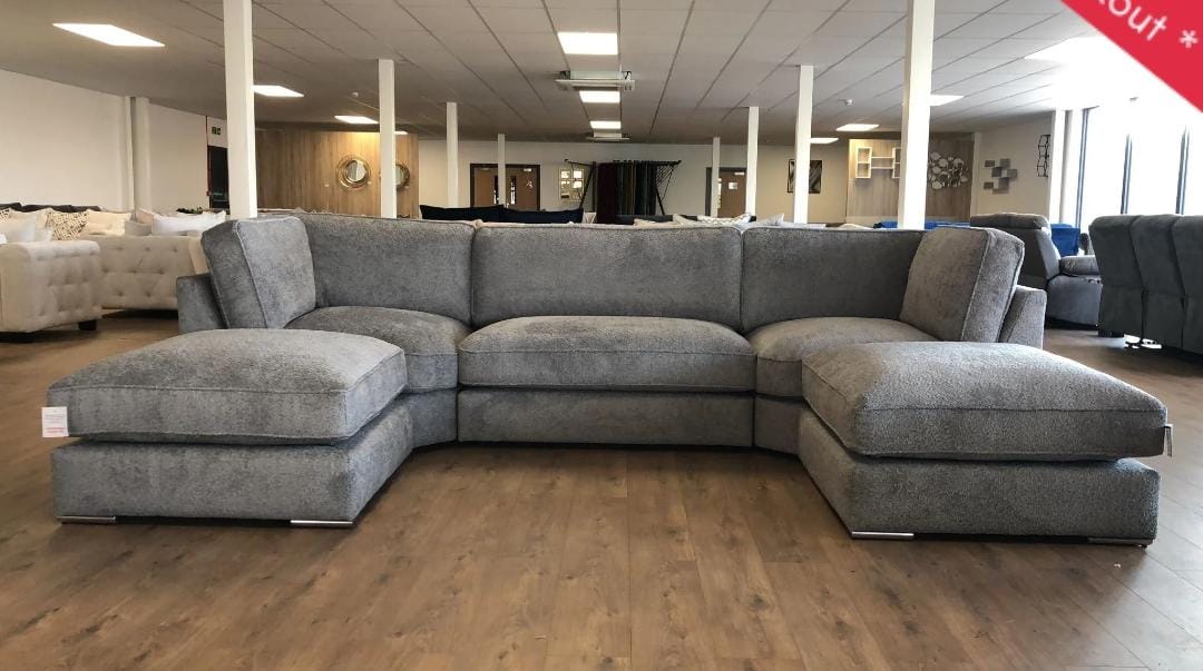 U-SHAPE BOUCLE FABRIC SOFA GREY & CREAM