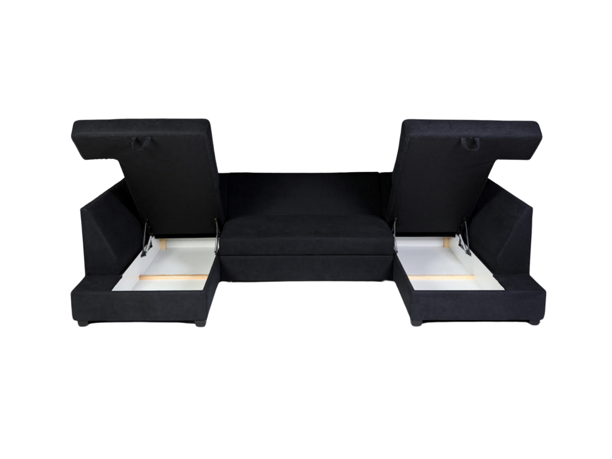 Deluxe Black U Shape Sofa Bed With Storage Kensington Fabric