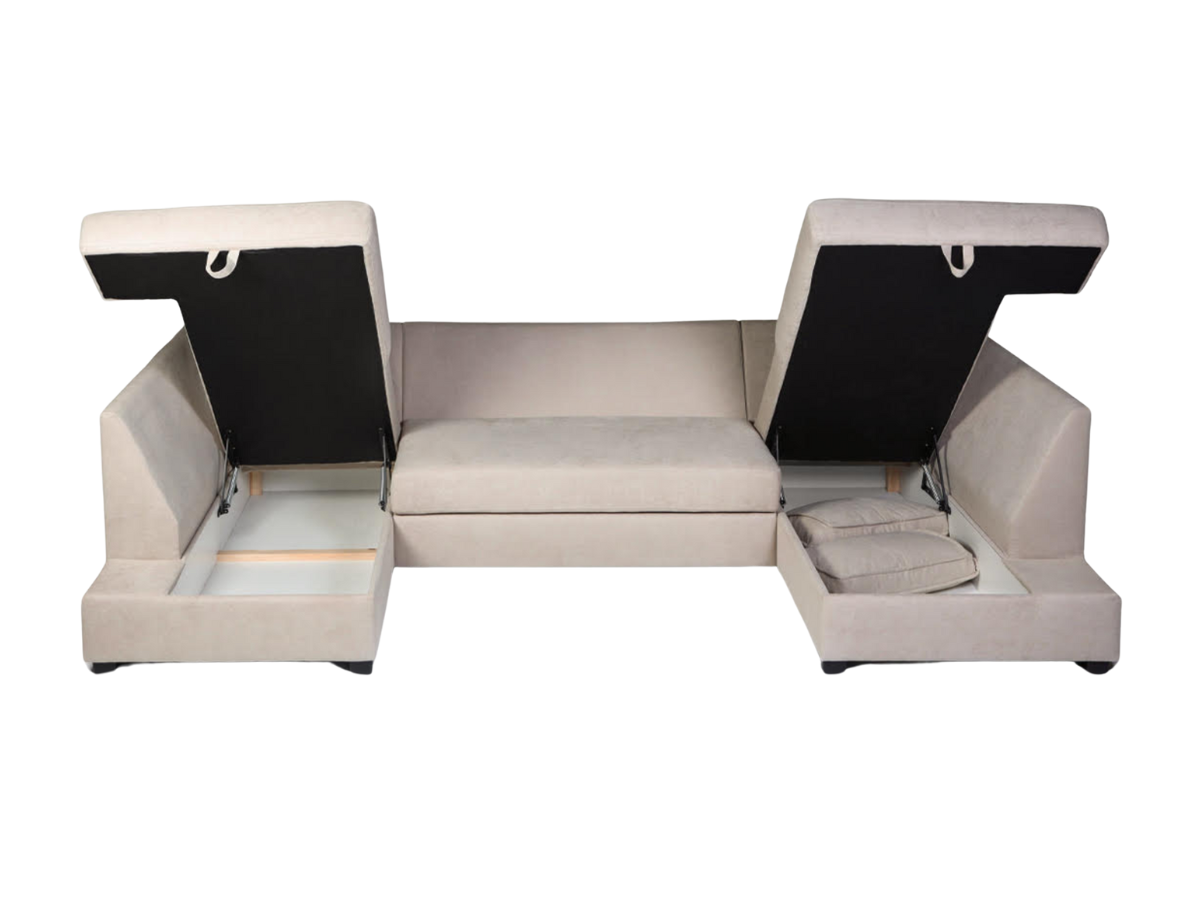 Deluxe Cream U Shape Sofa Bed With Storage Kensington Fabric