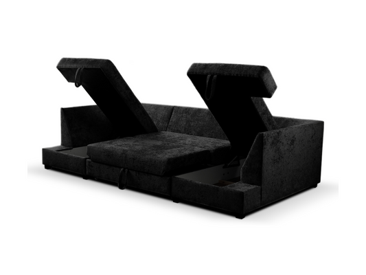 Meri Black U Shape Sofa Bed With Storage Chenille