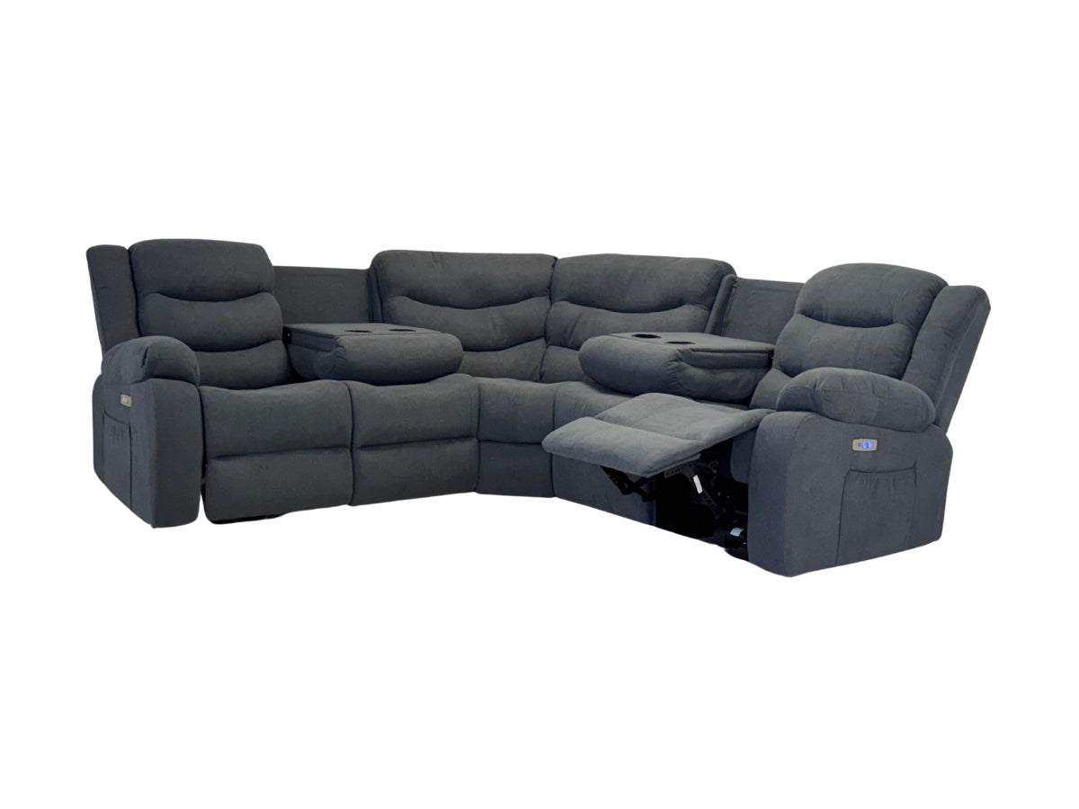 Napoli Grey Fabric Electric Recliner Corner Sofa