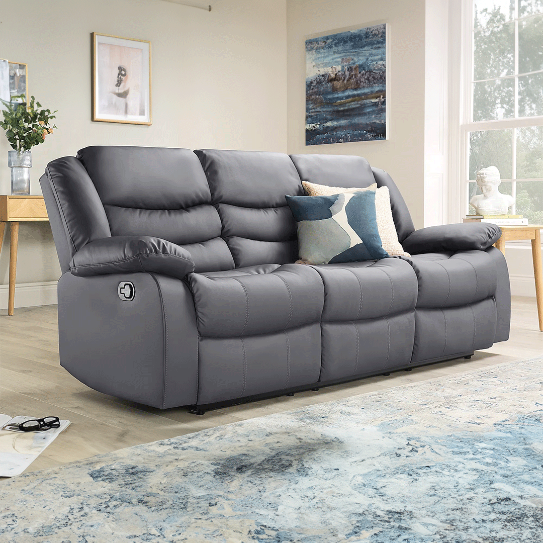 ROMA LEATHER RECLINER SOFA WITH CUPHOLDERS - 3+2 SEATER SOFA